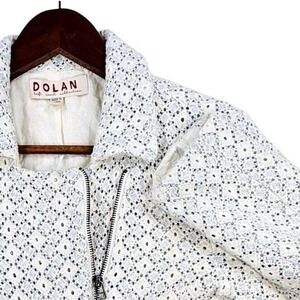 Dolan,‎ Embroidered Motorcycle Jacket, White Cropped Eyelet Textured